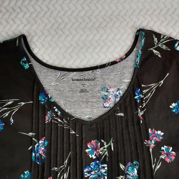 Woman Within Floral Sz 2X Scoop Neck 3/4 Sleeve Cotton Blend NWOT Tunic Blouse - Picture 4 of 11